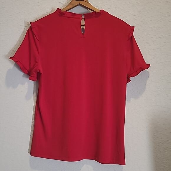 Karl LAGERFELD Small‎ Blouse Red Ruffle flutter SHort Sleeve EXCELLENT! - Picture 4 of 5